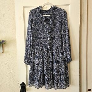 Sam and Jess Junior's Smocked Long Sleeve Dress Tiered Floral Print Ruffle Sz XL